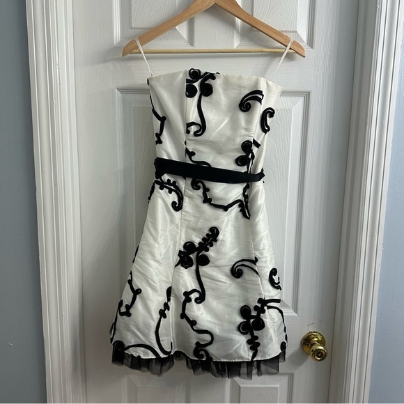 Jessica McClintock Dress Strapless Tulle Masquerade Monochrome Mini Size 2 - Picture 4 of 12